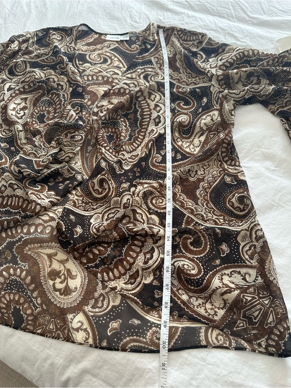 Chico's brown and cream 100% silk kimono or cover-up, size large (3) - Picture 8 of 8